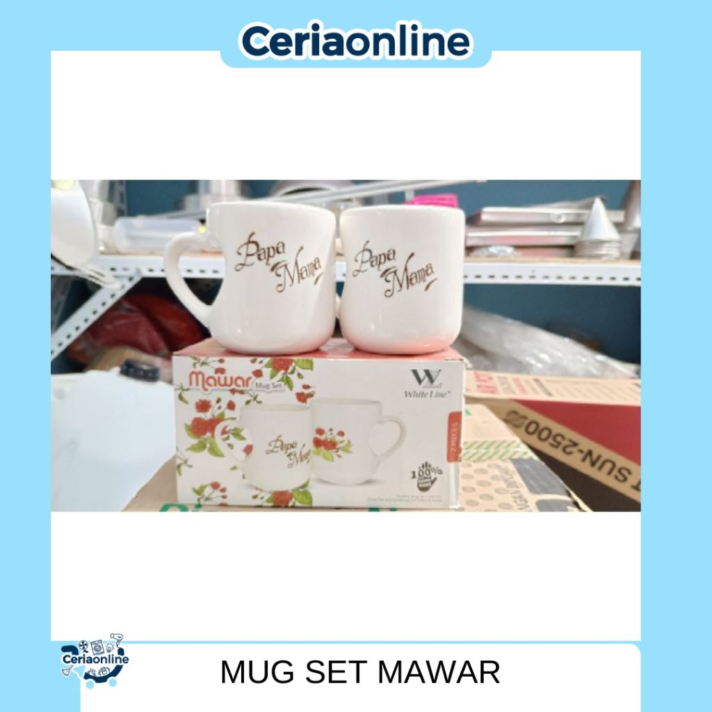 2 Pcs Mug Mawar Set Gelas Couple Mama Papa Keramik