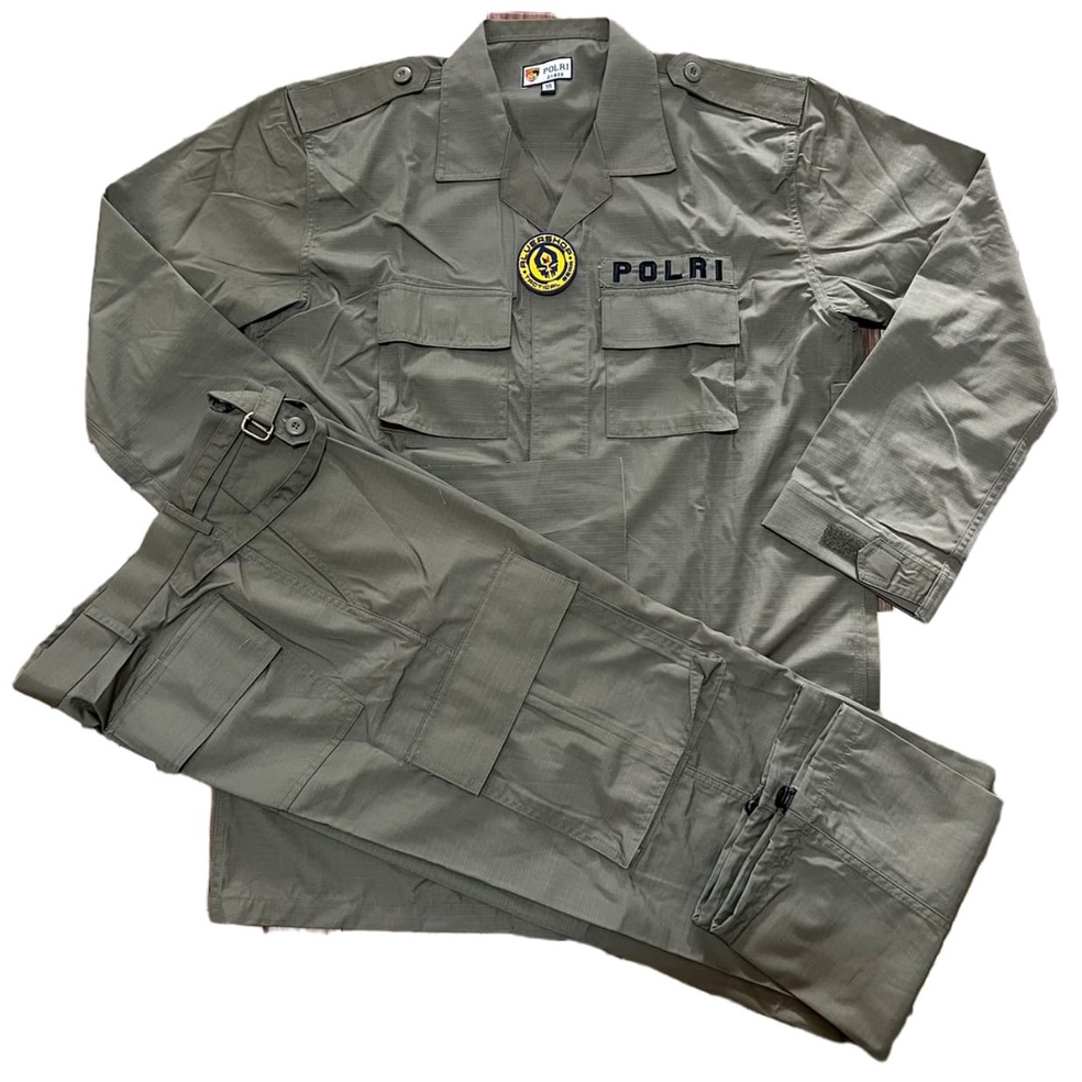 KODE P85D Baju Pdl Hijau Setelan Jatah Pembagian Pol PP Original Polri Brimob
