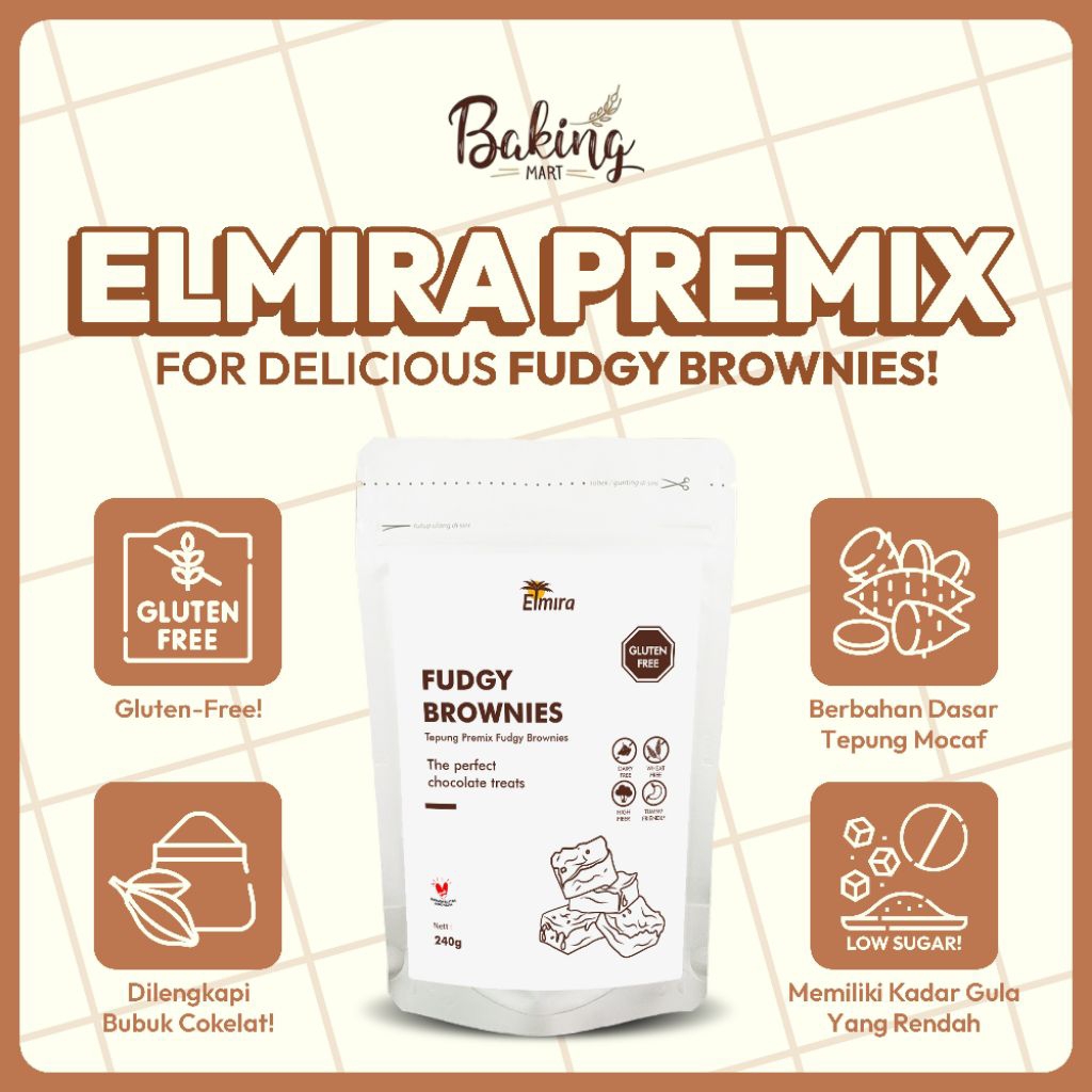 

Brownies Premix 240 gram Elmira / Dark Chocolate Brownies / 3 loyang Brownies / Brownies kukus / Brownies panggang / Brownies Gluten Free / Gluten Free Cake / Gluten Free Brownies