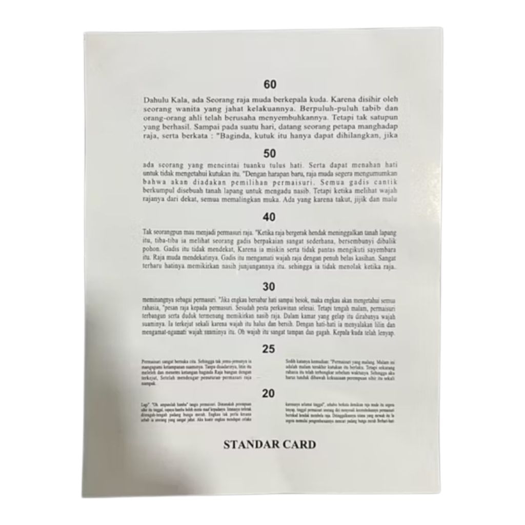 Reading Chart / Kartu Jaeger / Test Baca / Jeger / Kartu Baca Mata