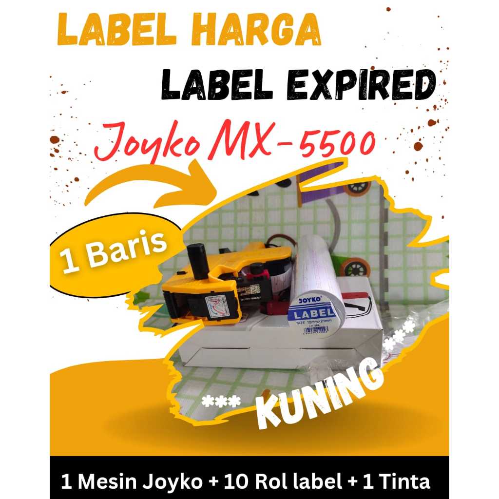 

WARNA KUNING PAKET Mesin Label Harga Joyko MX5500 1 Baris + Label 10 Rol | Label Harga Label Expired