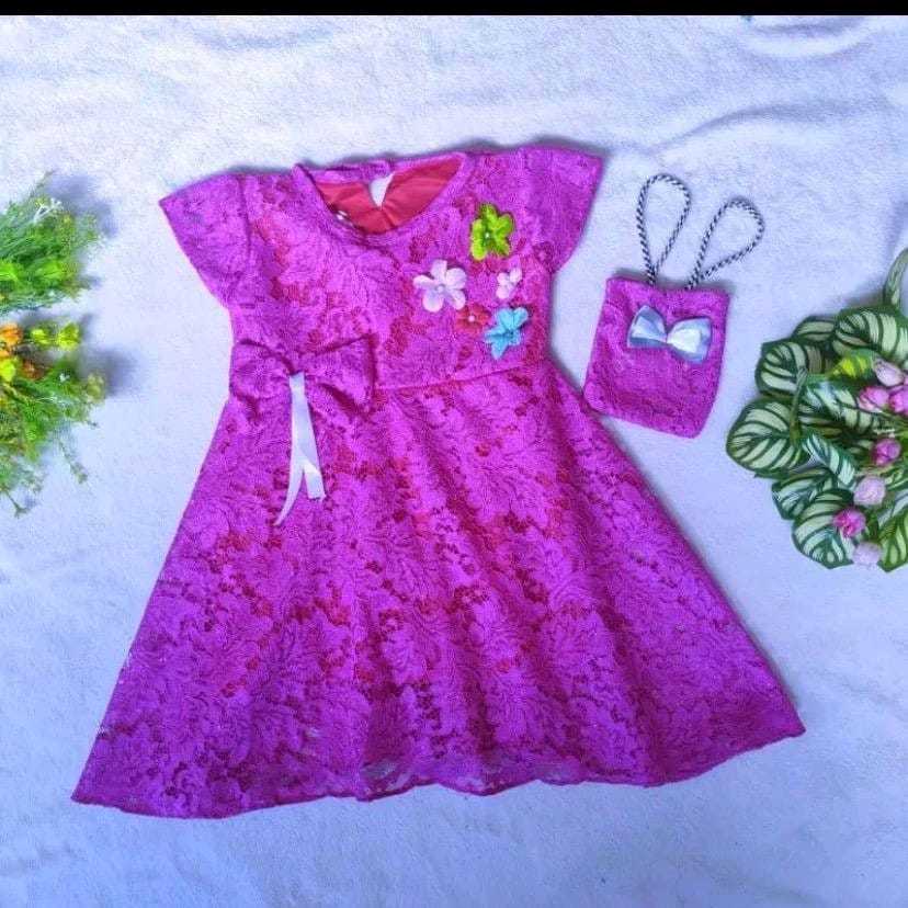 Dress Anisa tile dress anak 2-3 tahun brokat pita Gaun pesta ulang tahun dalam ada furing nya bonus 