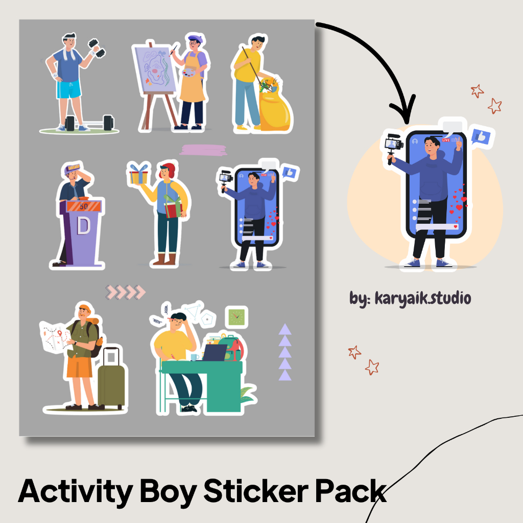 

Activity Boy Sticker Pack - Vinyl Aesthetic A6 | Stiker Planner, Laptop, Jurnal
