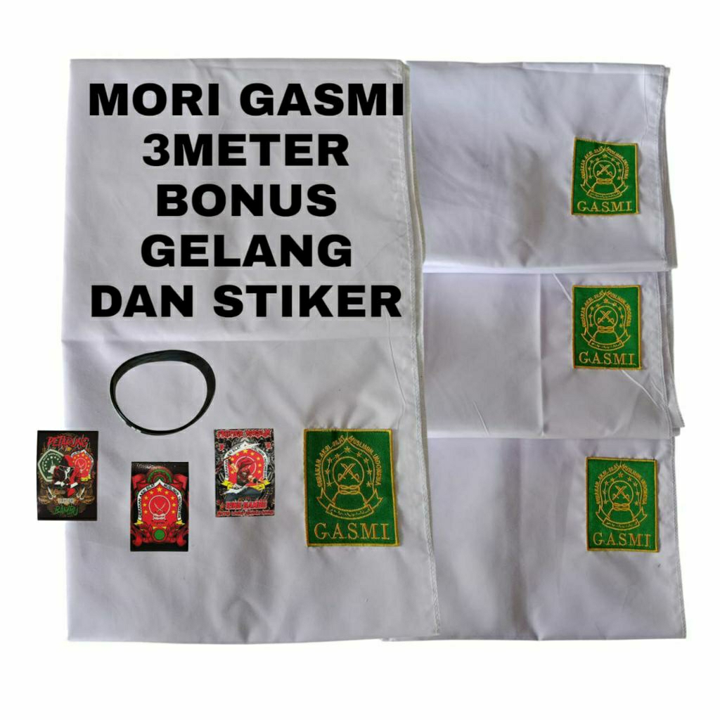 Sabuk Mori Gasmi Putih Panjang 3 Meter Lebar 1 Meter FREE GELANG DAN STIKER
