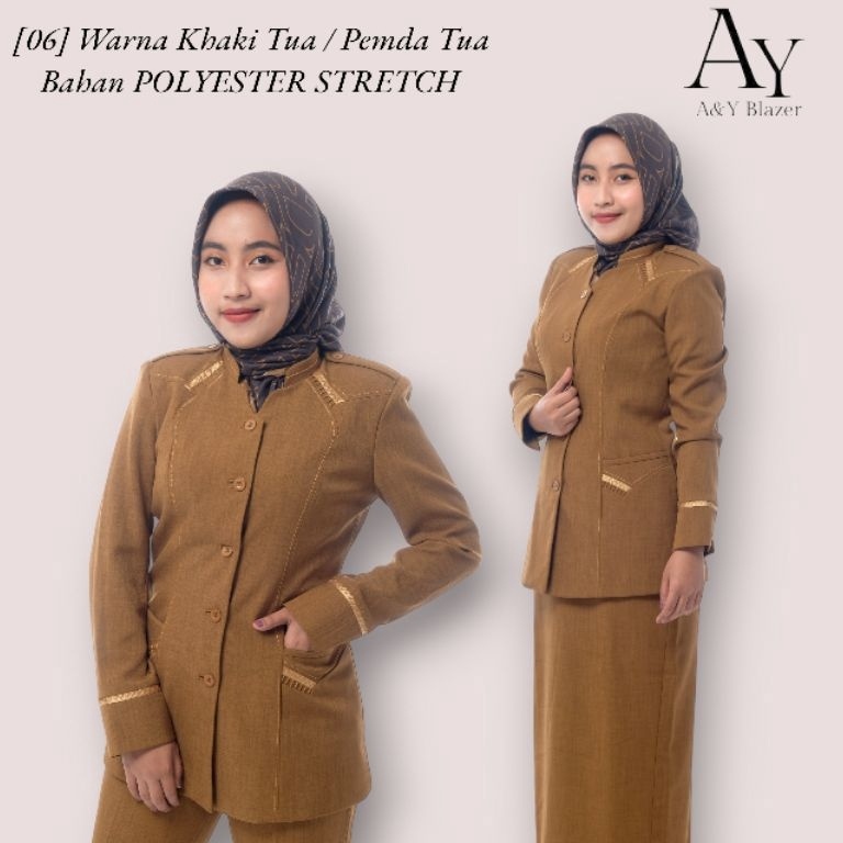 KODE B9H 6  BAHAN TEBAL  AY Blazer Baju Seragam PDH pemda Guru  PNS Wanita Warna Khaki Tua  Khaki Mu