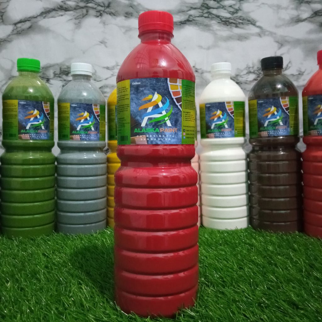 Cat Serbaguna Besi Kayu Seng Galvalum Cor Warna Merah Botolan 1000ml Alaska Paint