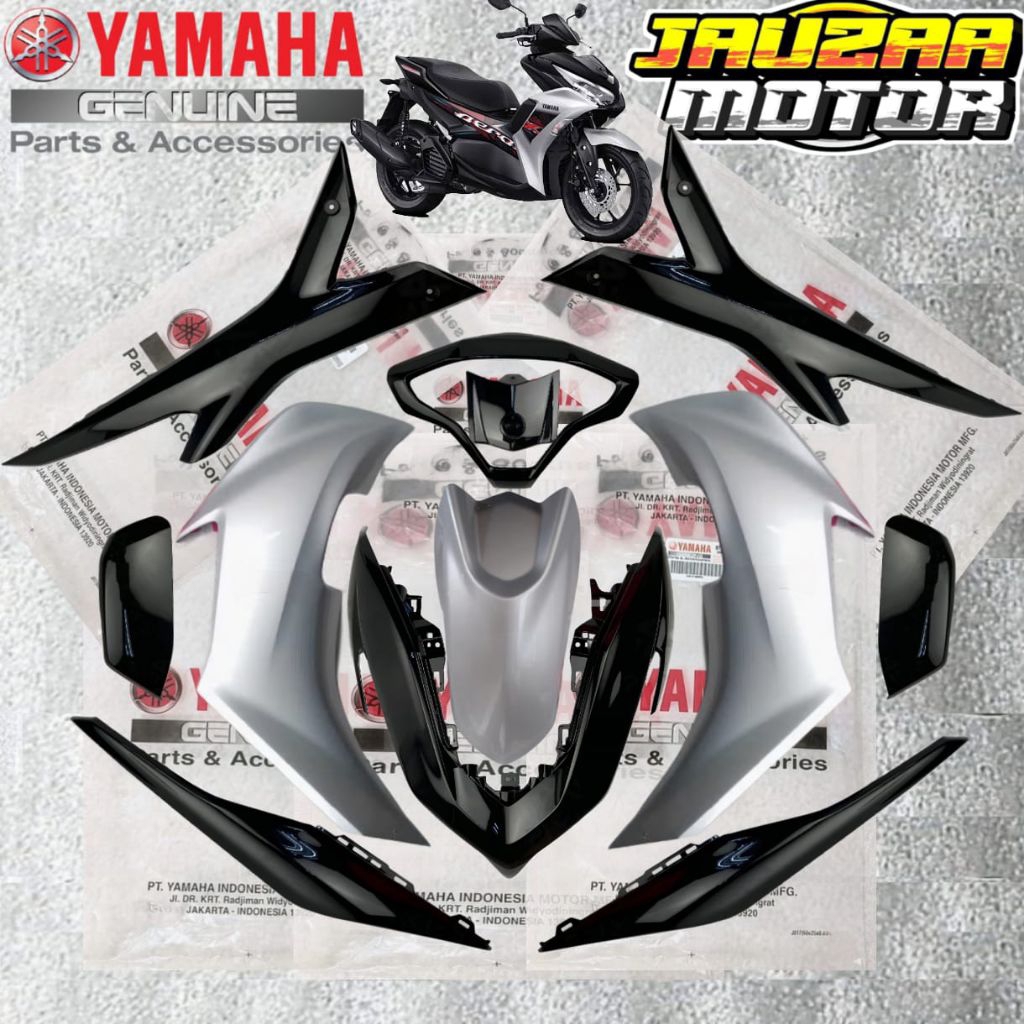 FUL FULL SET COVER BODY HALUS  NEW AEROX 155 CONNECTED BBP SILVER GLOSSY HITAM ORIGINAL YAMAHA