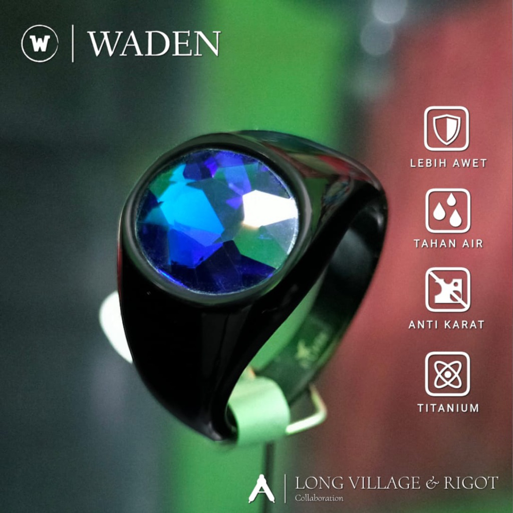cincin tintanium ring hitam oval batu warna