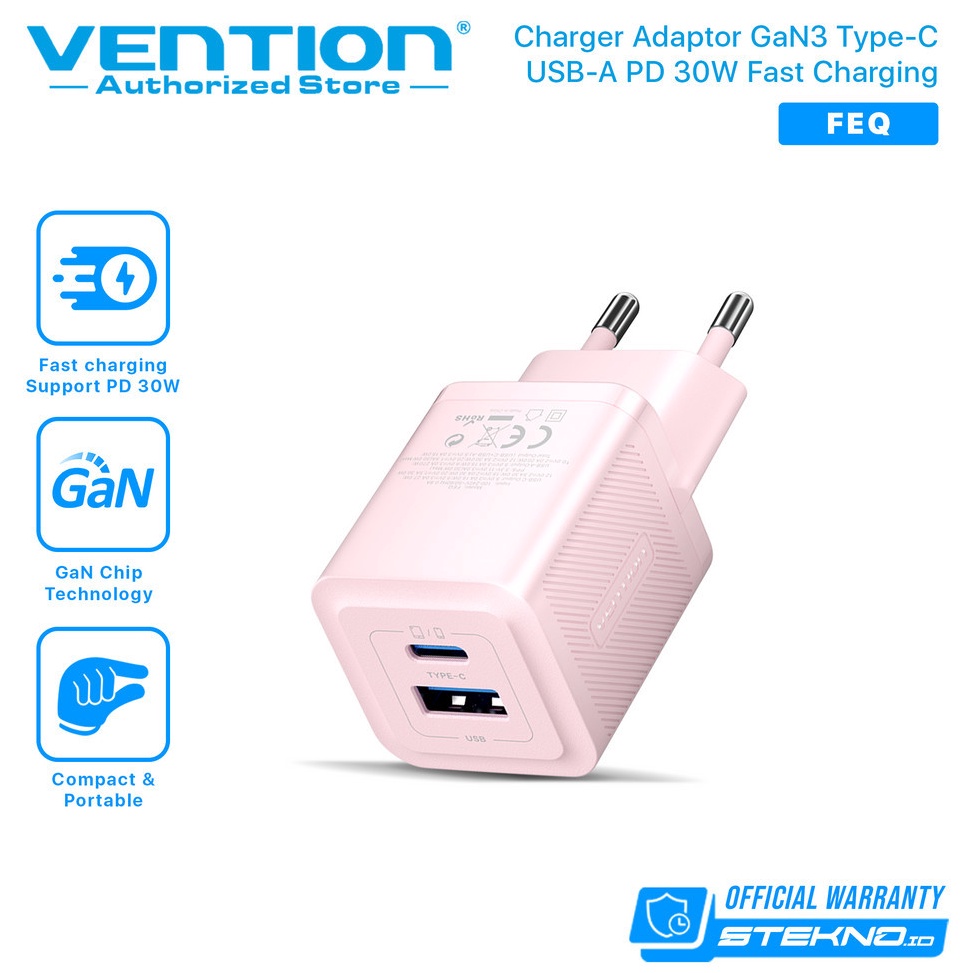 KODE P19S Vention Adaptor Fast Charger GaN USB A Type C 3W Android iPhone
