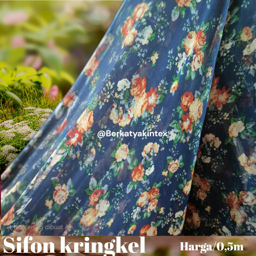kain sifon kringkel motif bunga - kain sifon printing - kain sifon motif kembang - bahan kain motif 