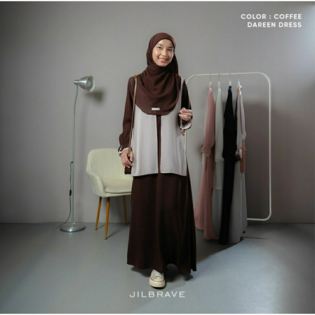 DAREEN DRESS JILBRAVE | Gamis dengan Outer Aksen Picot | Gamis Basic Daily Outer minimalist