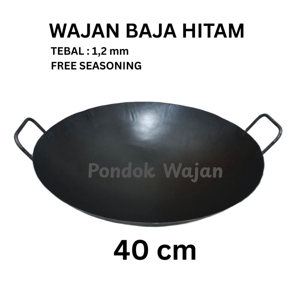 wajan baja hitam 40 cm, tebal 1,2 mm