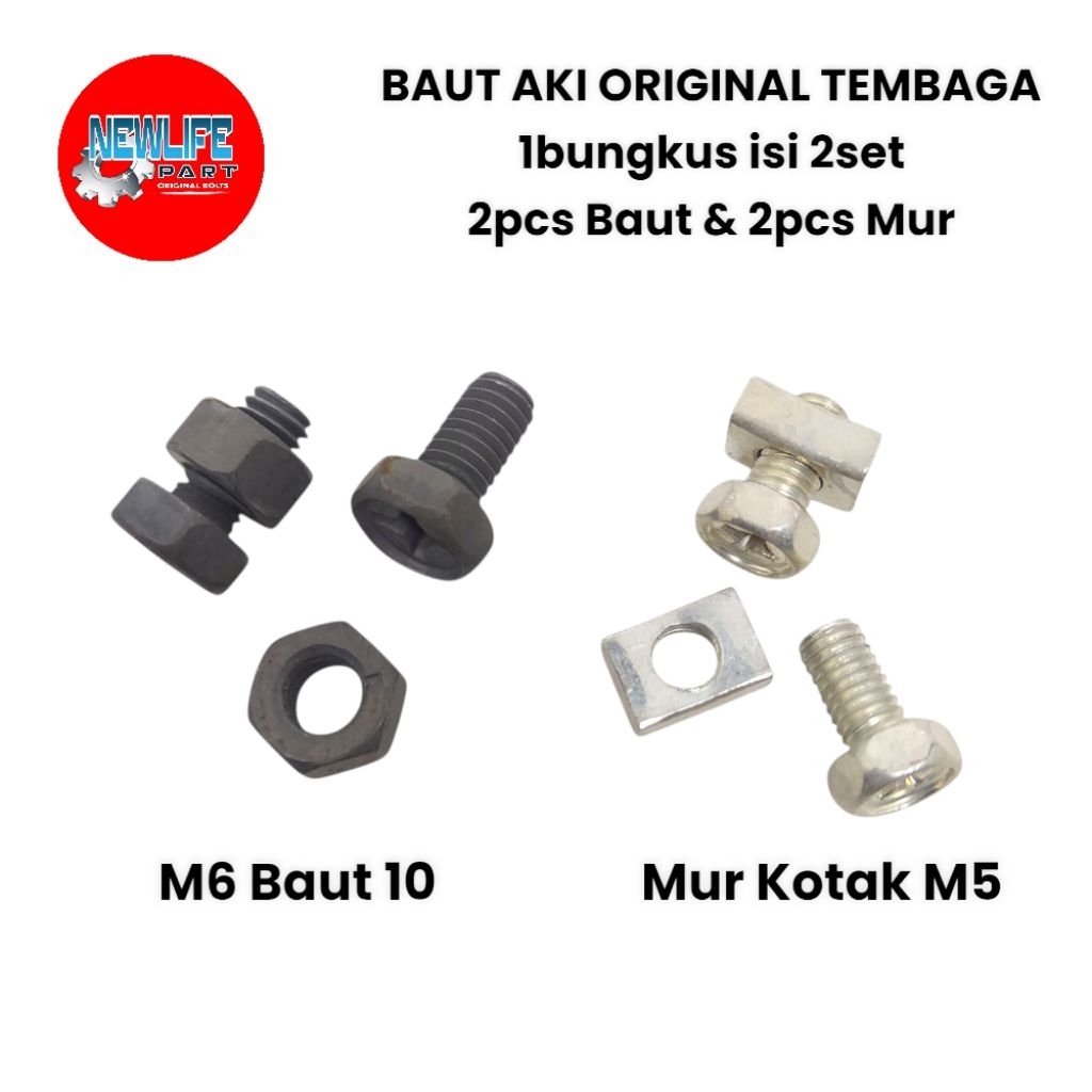 Baut Aki Accu Mur Kotak M5 Baut 8/M6 Baut 10 Original Tembaga