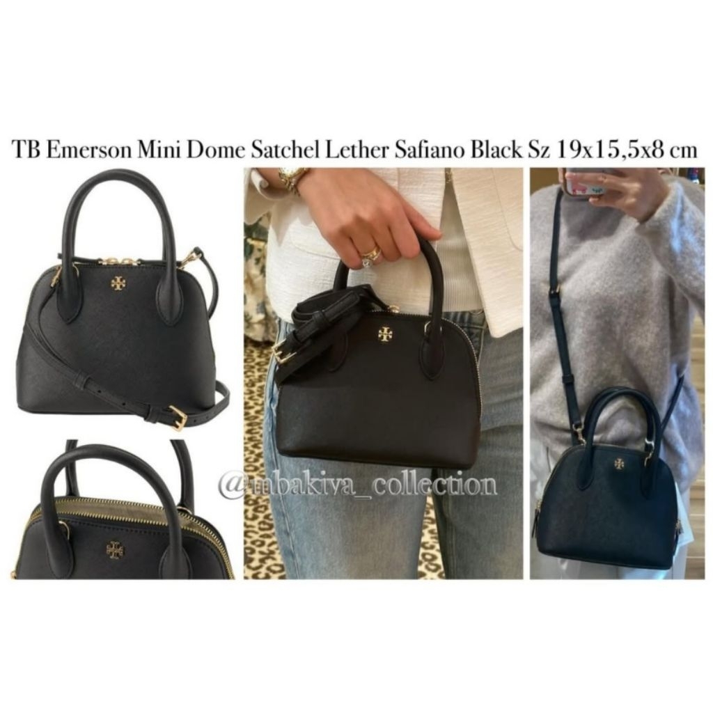 TB Emerson Mini Dome Satchel Lether Safiano Black