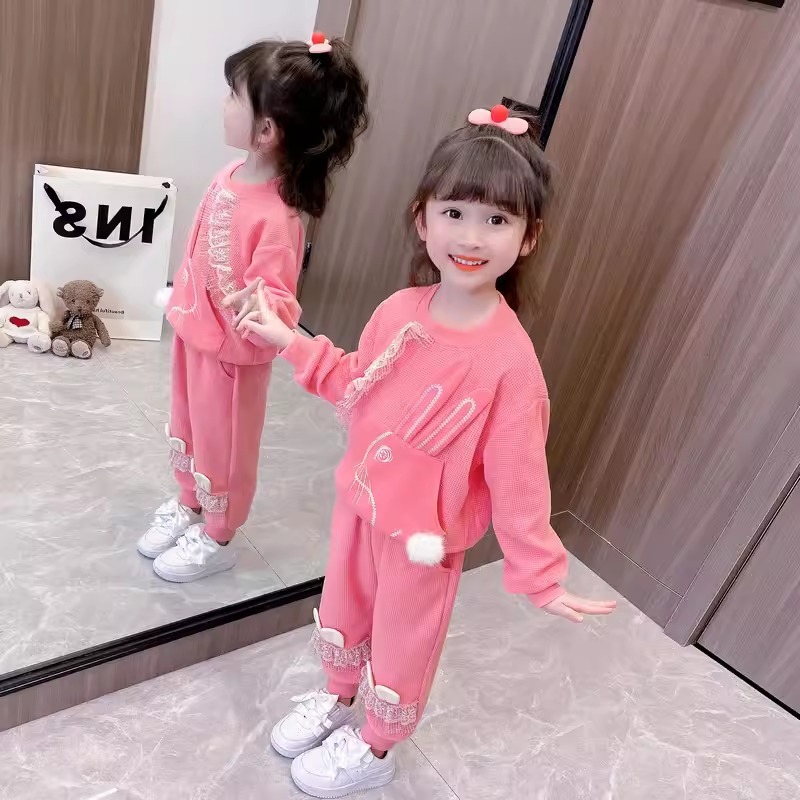 Setelan Baju & Celana Anak Perempuan Usia 1-4 Tahun | One Set Sweater Lengan Panjang Motif Rabbit Mo