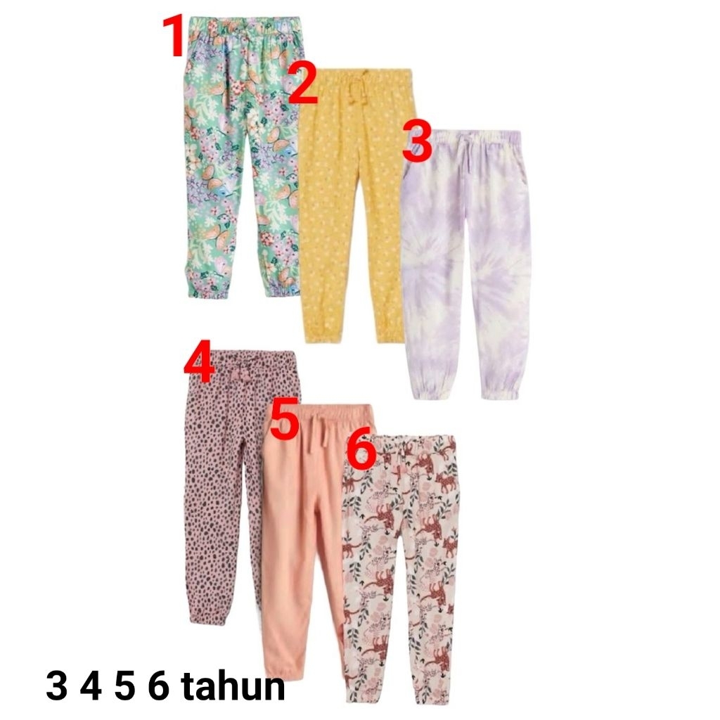 Celana Jogger anak perempuan HM 3 4 5 6 tahun rayon viscose leopard tie die bunga Animal