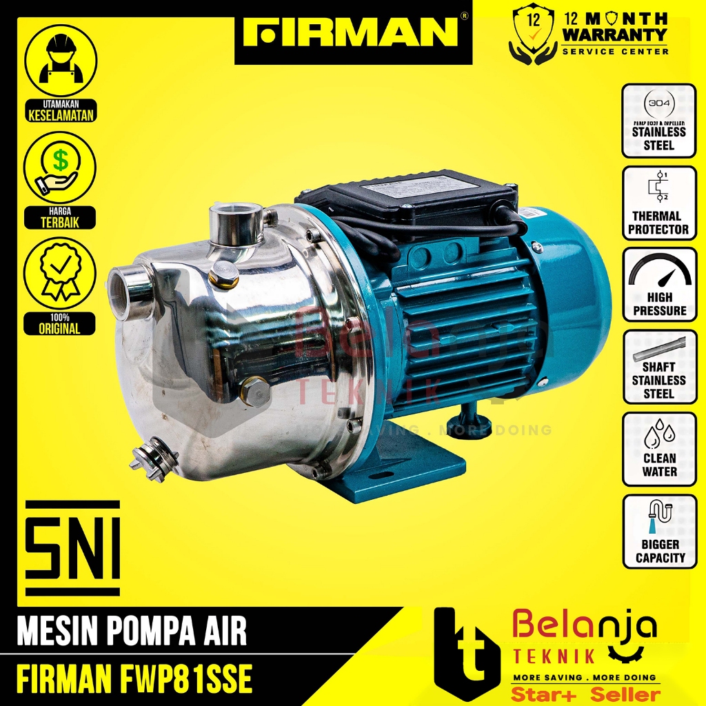 Pompa Air Isi Ulang Firman FWP81SSE Pompa Air Semi Jet Pump Stainless 300 Watt 11 Meter FWP 81 SSE F
