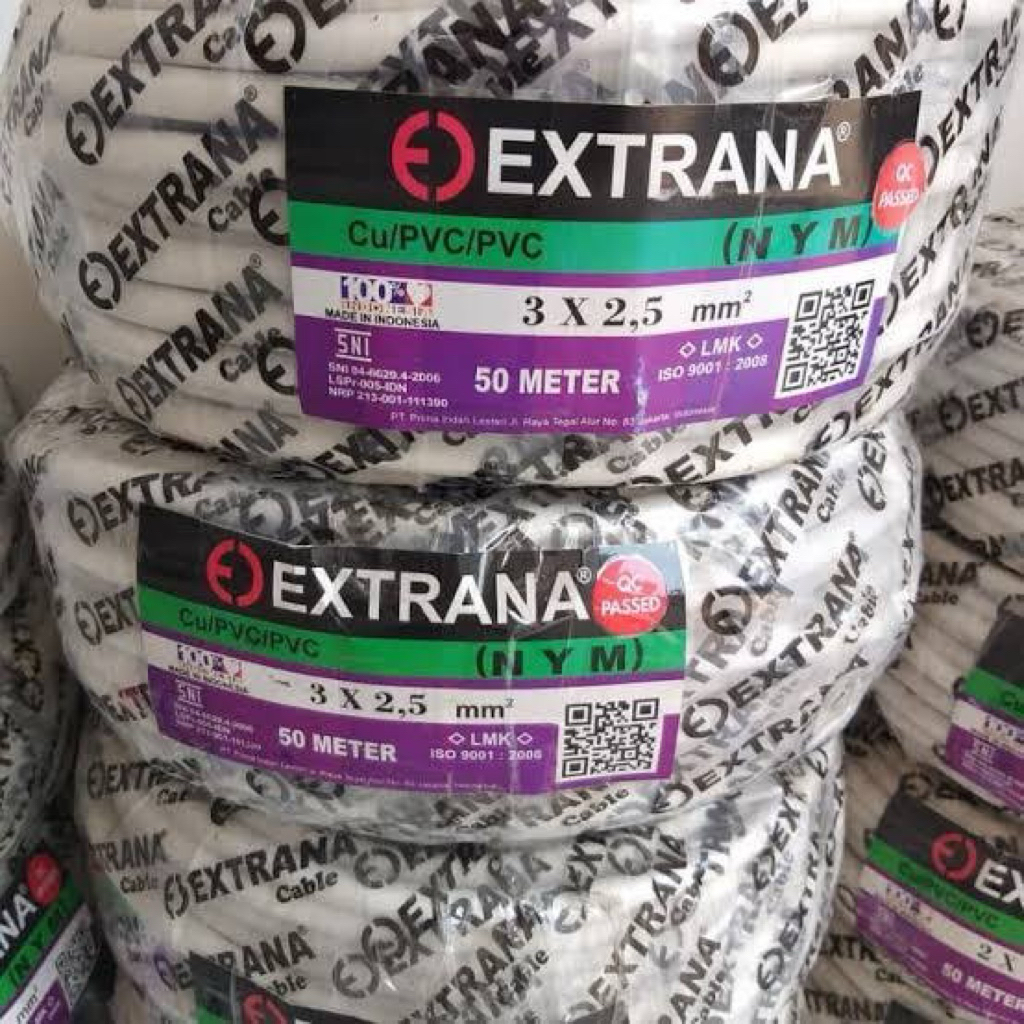(50m) Kabel NYM 3x2,5 Extrana 50m (Kabel Listrik Batangan isi 3 Urat) - NYM 3 x 2,5mm