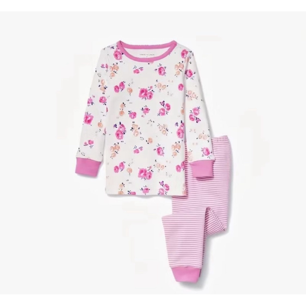 BAJU SETELAN PIYAMA JANIE AND JACK FLOWERS PINK STRIPE ANAK PEREMPUAN