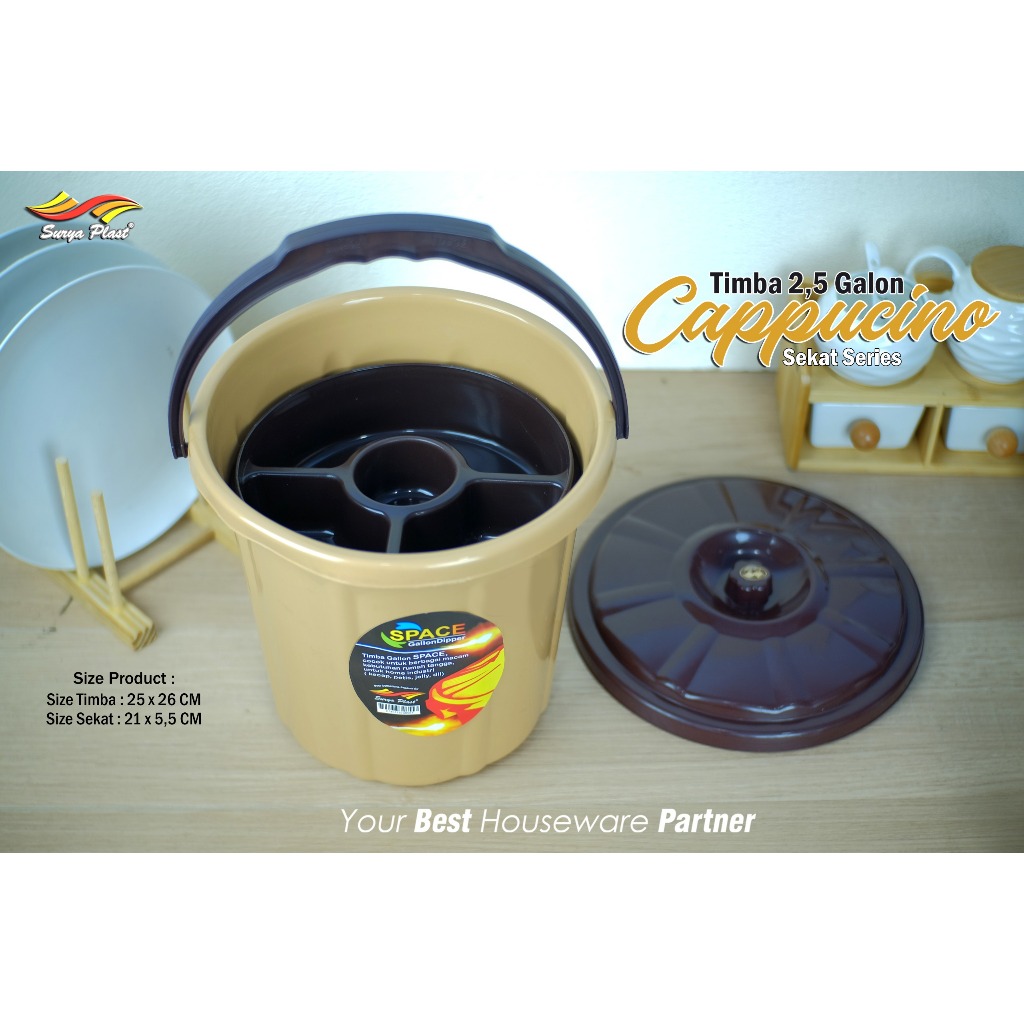 Timba 2,5 Galon Cappucino + sekat / /Rantang / Timba Plastik Kecil dengan sekat / Timba Air / Timba 