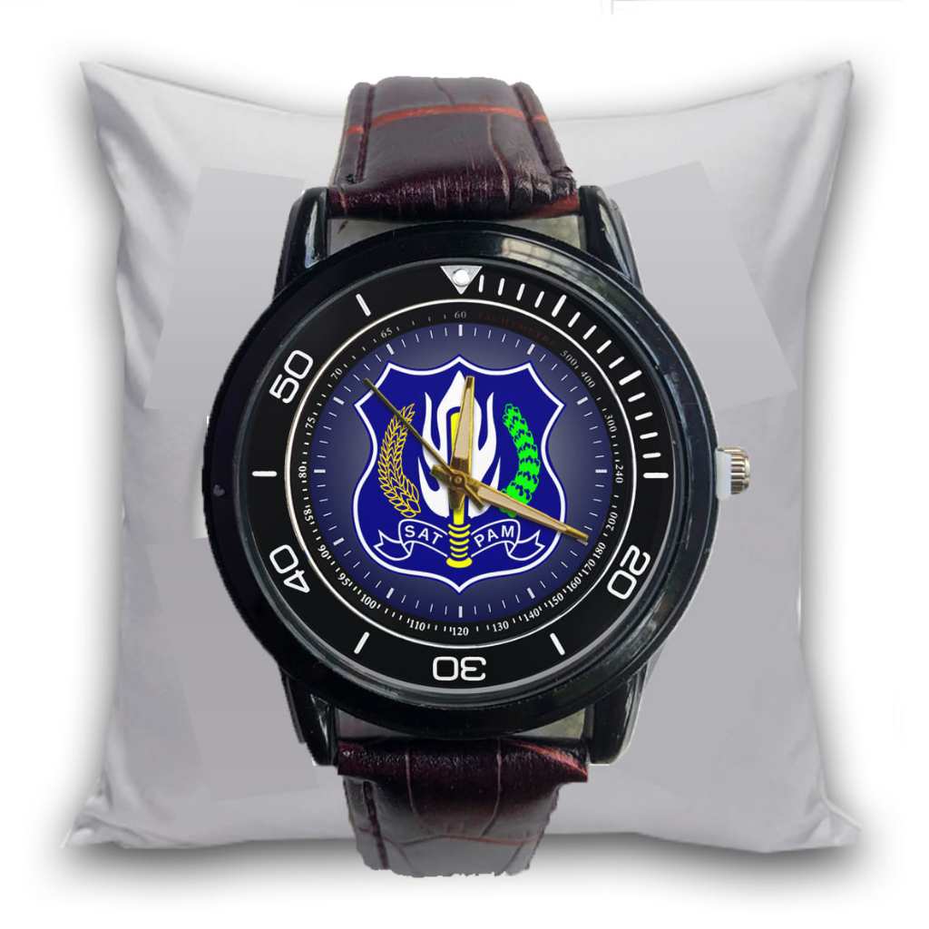 Jam Tangan Pria SATPAM SECURITY Kulit Coklat Formal Bisnis Quartz Analog Custom Keren