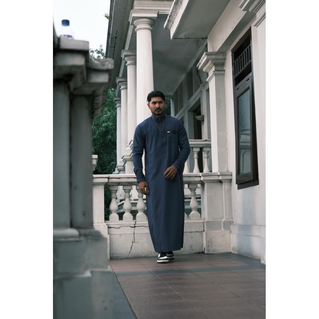 Jubbah Shahama Exclusive SH-151 Biru Navy Couple Baju Gamis Pria Dewasa Modern Thobe Lengan Panjang