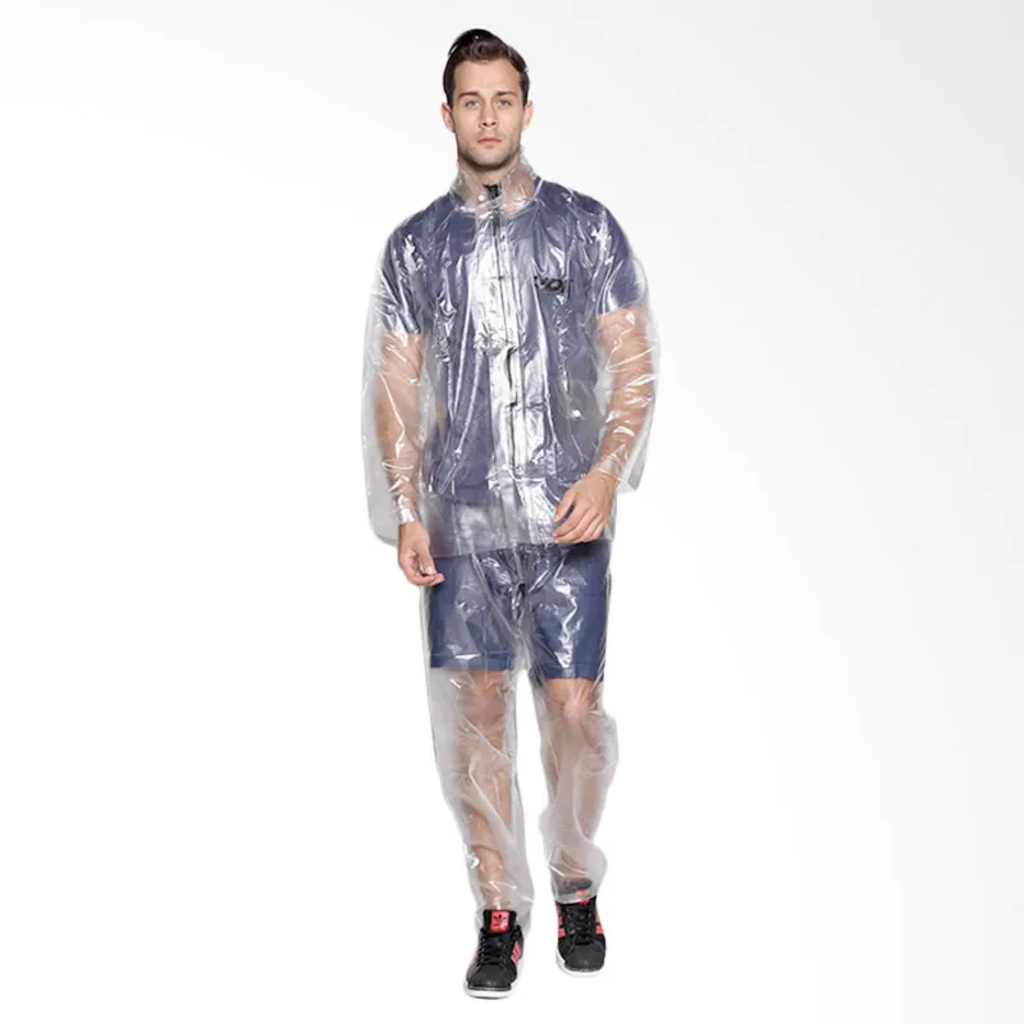 Jas Hujan Setelan (Jaket + Celana) Plastik HDPE PUTIH BENING TRANSPARAN