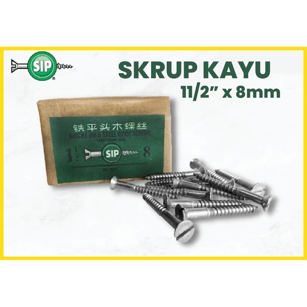 SIP Sekrup Kayu 1 1/2" x 8mm – Sekrup Baja Ringan Wood Screw per Box