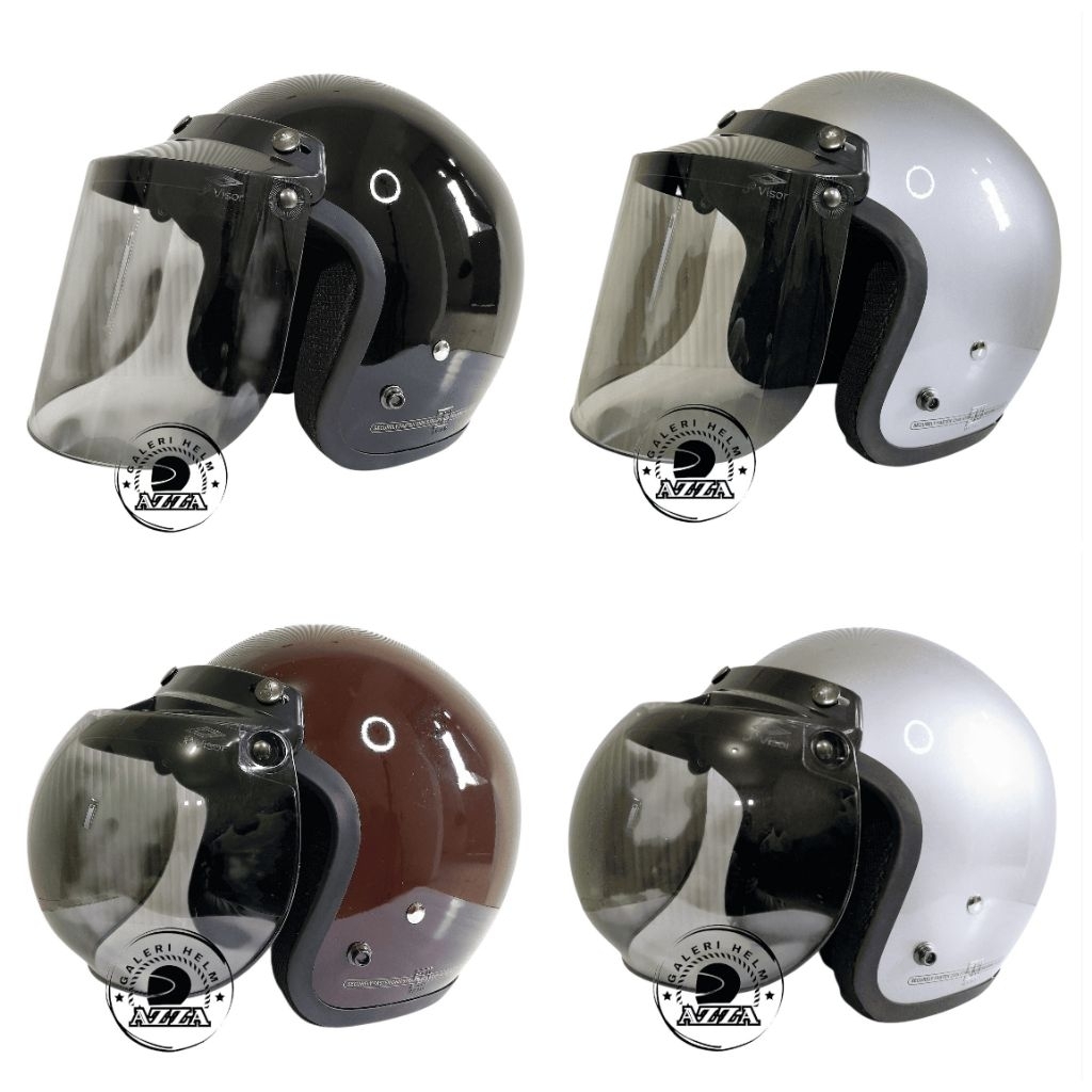 Helm Bogo Retro Dewasa Pria Wanita | Kaca Datar/Cembung Hitam