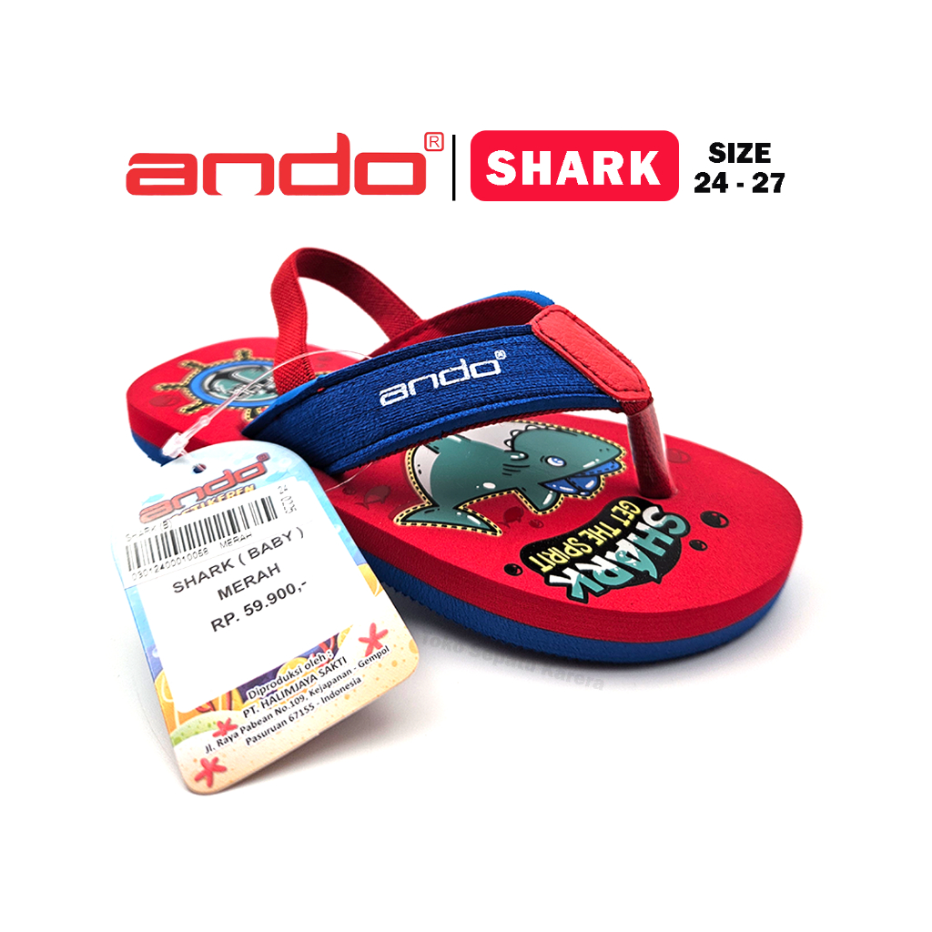 Sandal Jepit Anak Laki Laki – ANDO – SHARK – Size 24-27 – Outdoor – Casual – Fashion