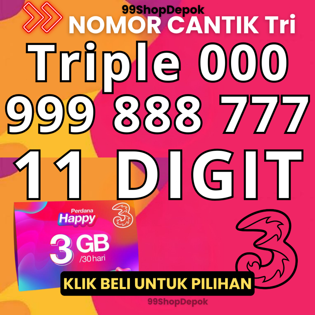 Kartu Perdana Nomor Cantik Three 111 - Nomor Cantik TRI 11 DIGIT - No Cantik Tri 11 angka Triple 999