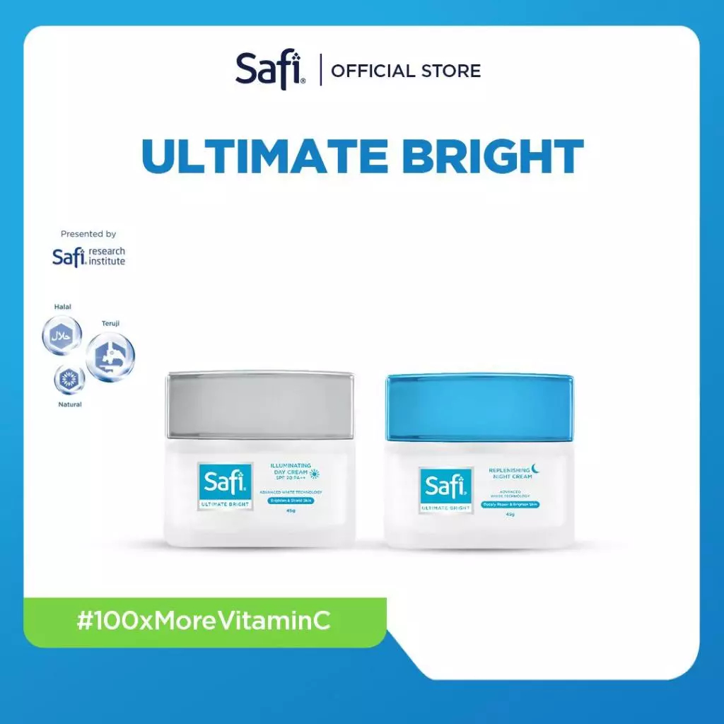 NHIASHOP-Safi Ultimate Bright - Illuminating Day Cream SPF 15 PA++ + Replenishing Night Cream - Pake