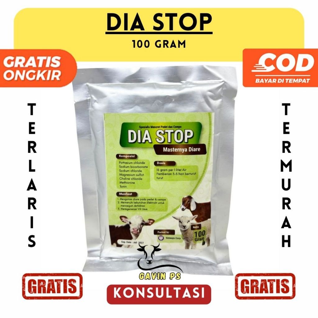 DIA STOP 100 GRAM - Obat Diare Mencret Sapi Kambing Domba Pedet Cempe