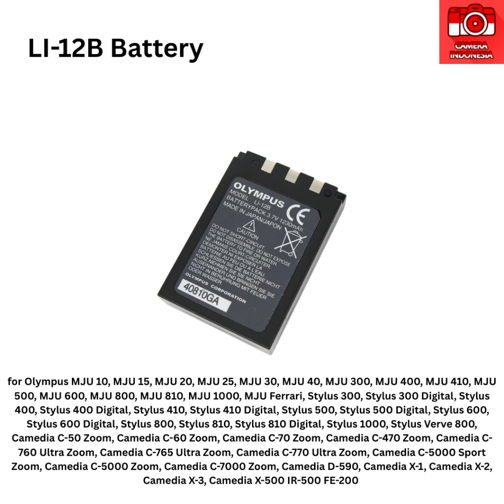 Baterai LI-12B 10B Kamera Olympus Olympus MJU 10 15 20 25 30 40 300 400 410 500 600 800 810 1000 Fer