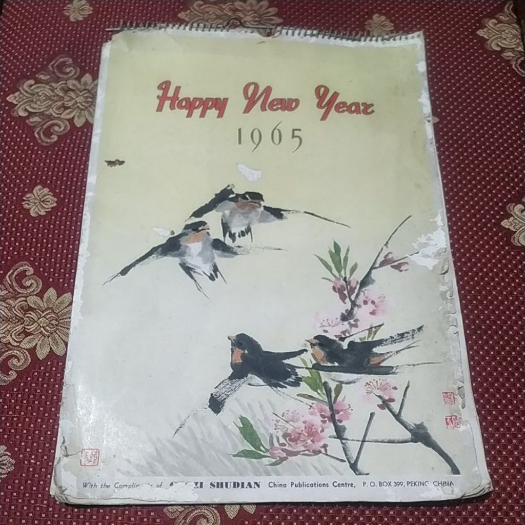 

kalender cina painting tua china asli 1965