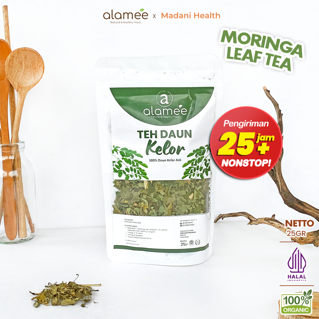

ALAMEE Teh Daun Kelor Herbal Alami Moringa Tea Flower Asli Kering Organik Siap Seduh Minum 25gr