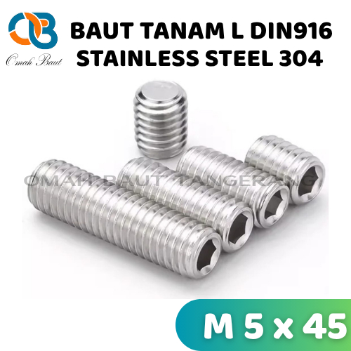 Baut Tanam L M5 x 45 / L-Set Socket M5x45 Stainless SS304 Din916