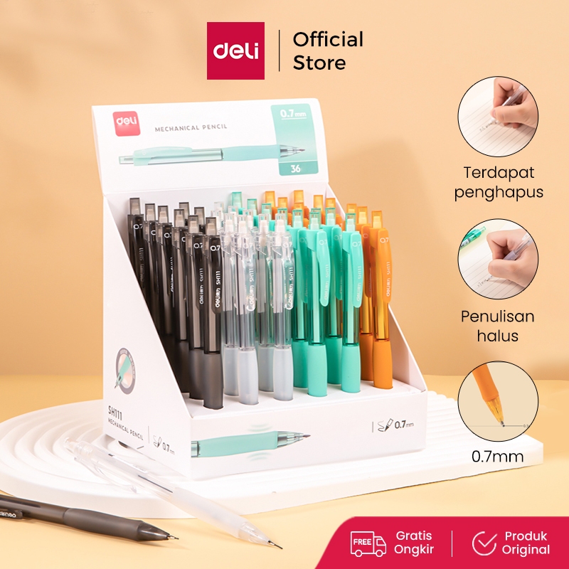 

Deli Pensil Mekanik / Mechanical Pencil 0.7mm Dengan Klip dan Penghapus SH111