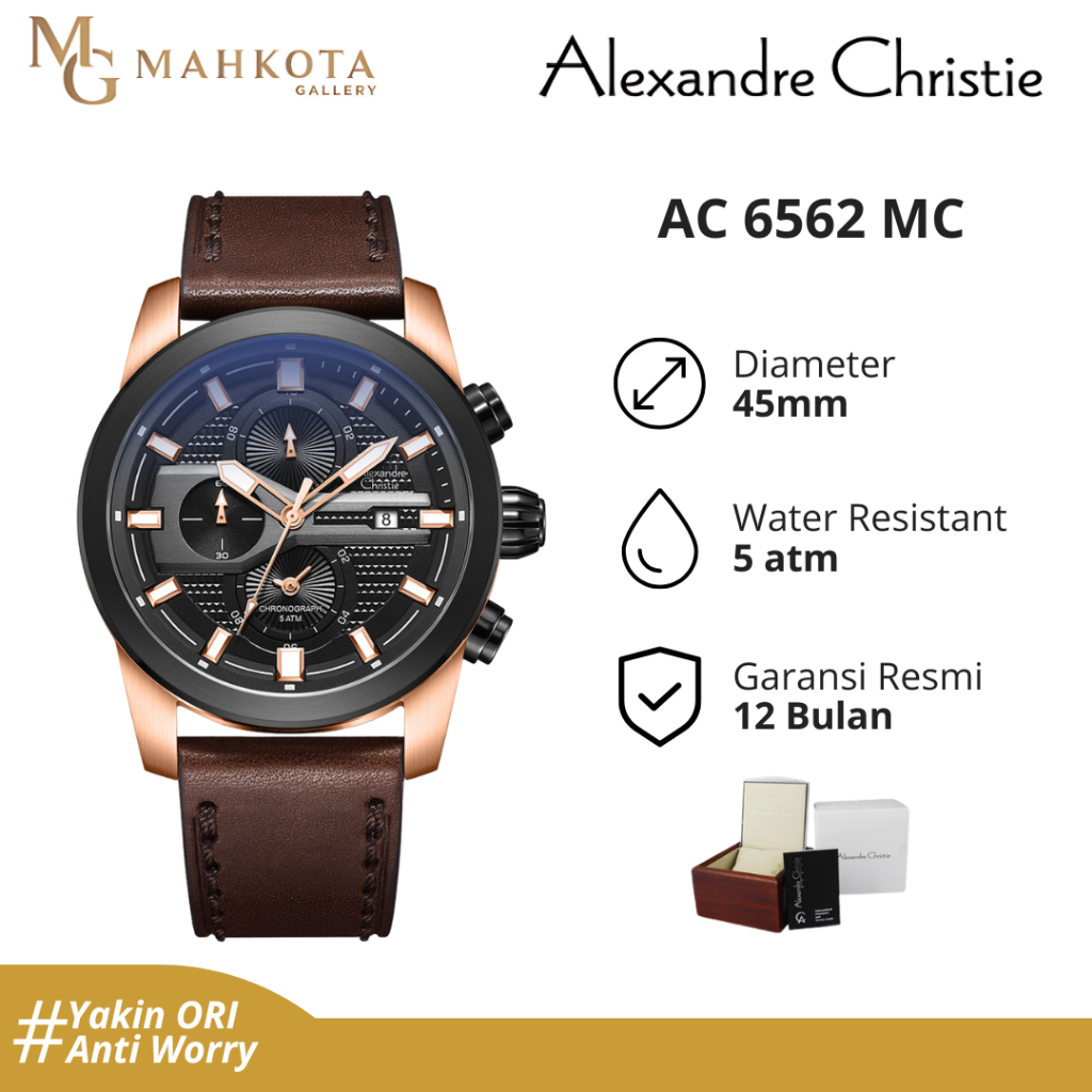 Jam Tangan Pria Alexandre Christie AC 6562 MC Tali Kulit Chronograph Aktif Original dan Bergaransi