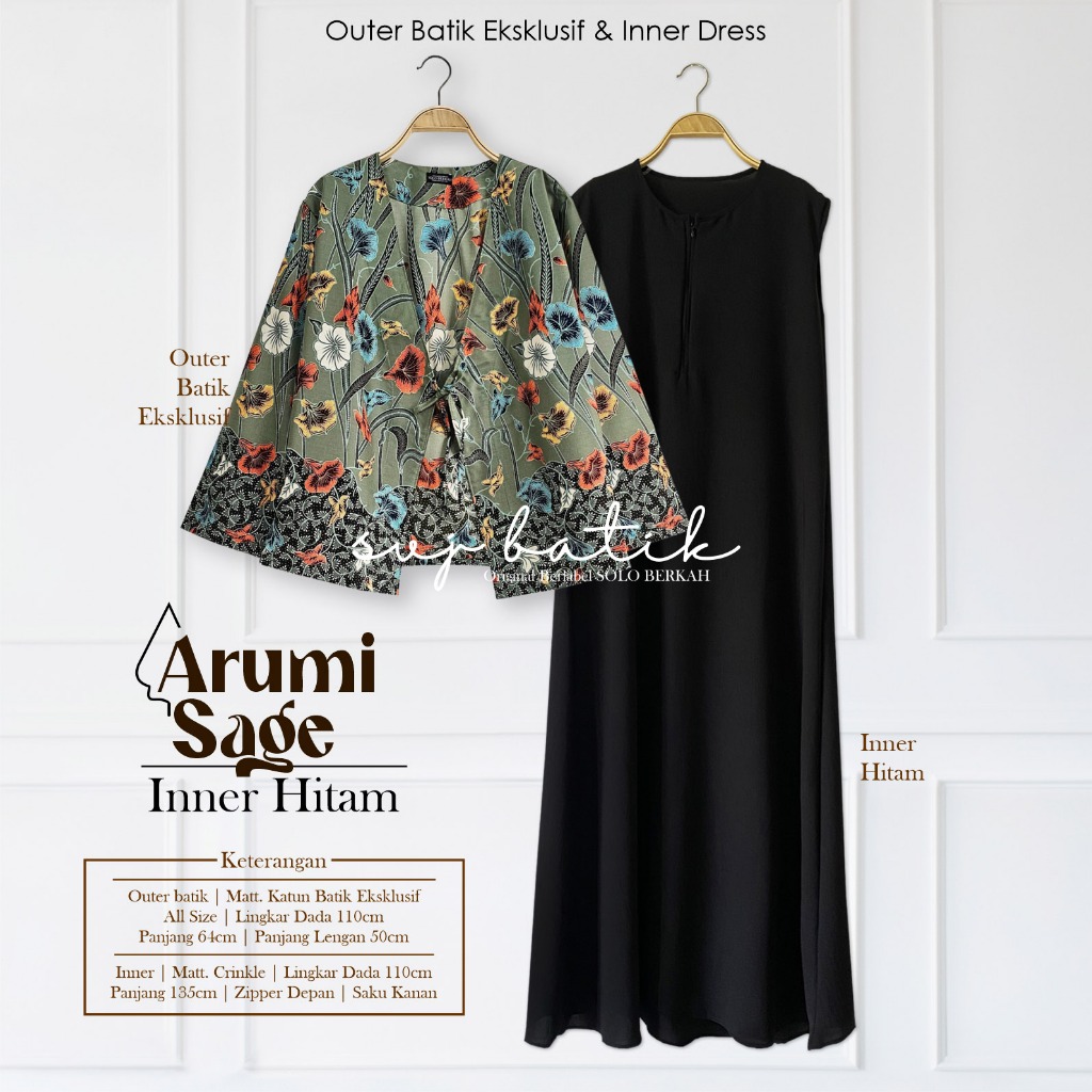 Set batik wanita outer tali set inner dress ARUMI katun mix crinkle premium setelan dewasa svj batik