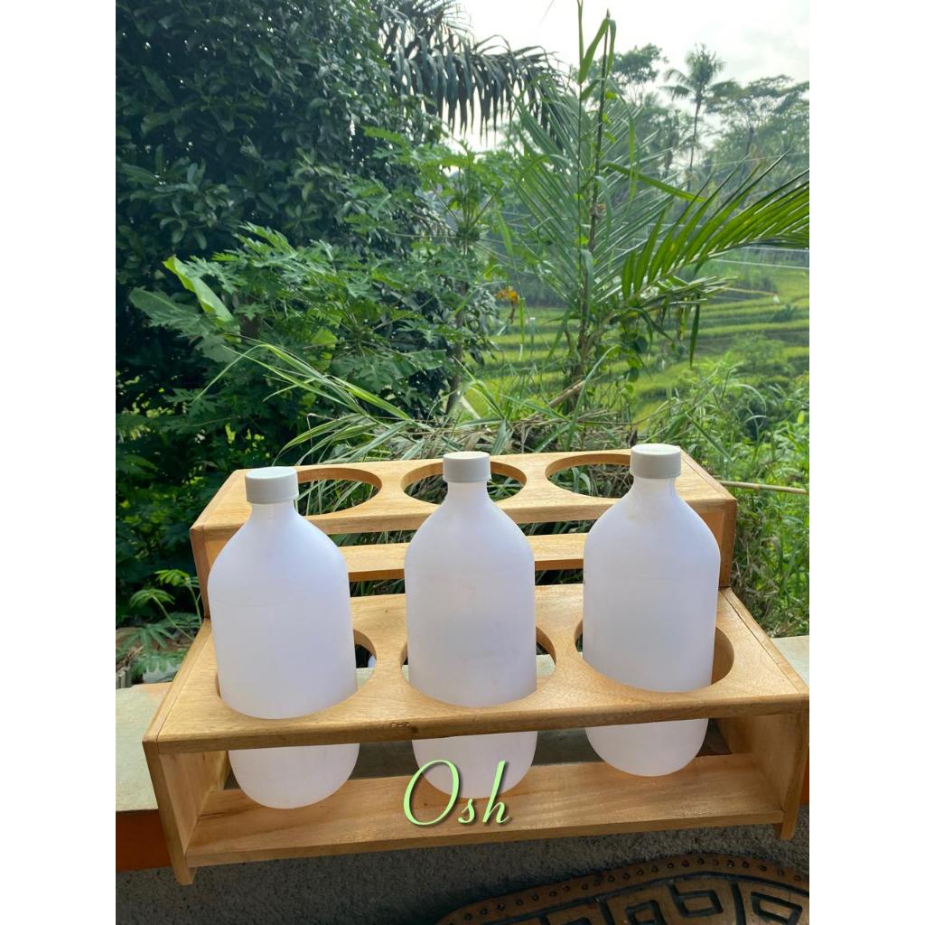 RAK BOTOL BENSIN/BOTOL JAMU DIAMETER LUBANG 9.5 CM & 11 CM BAHAN KAYU MAHONI FINISHING CAT PLITUR