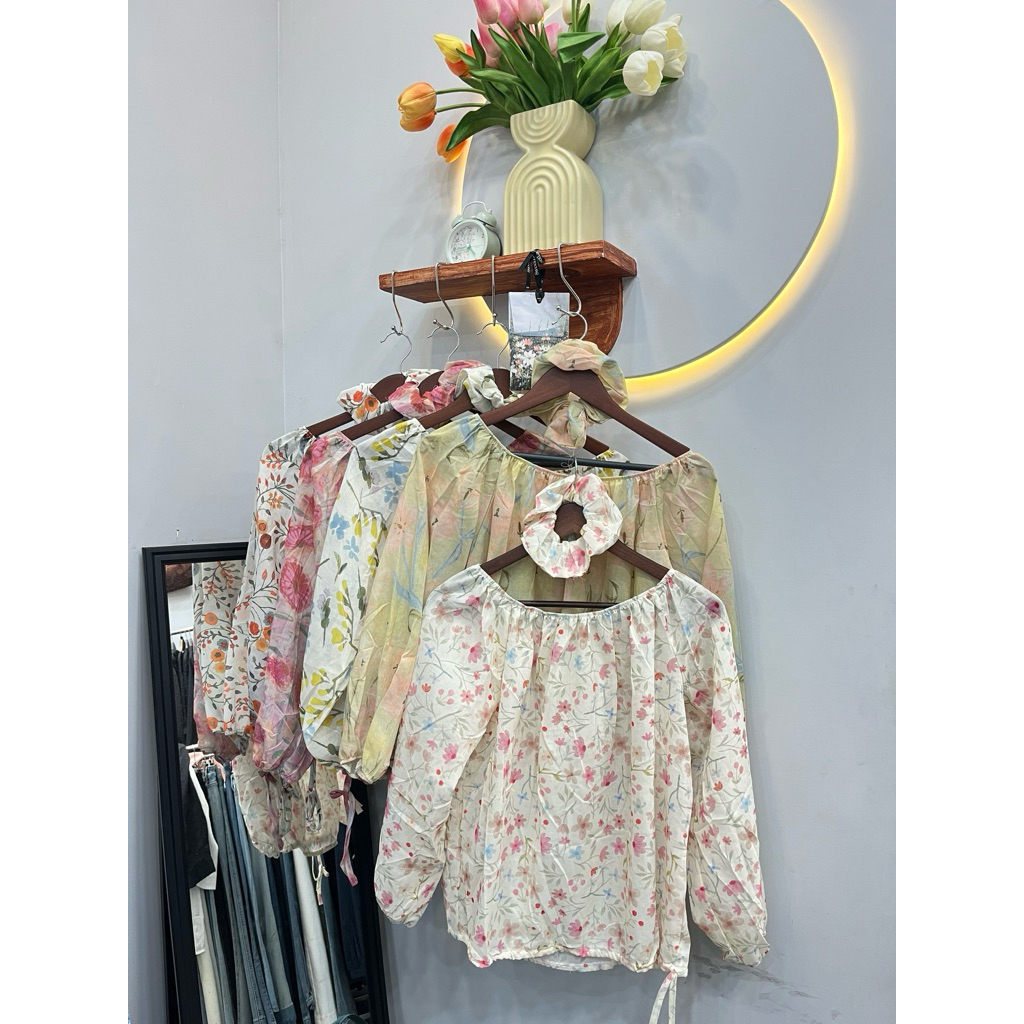 blouse motif bunga/baju model sabrina