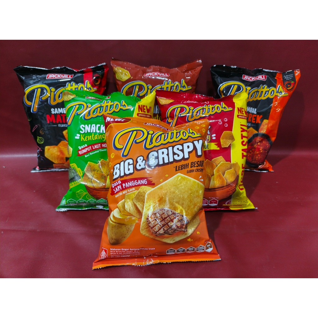

Piattos Snack Kentang Aneka Rasa 70g - Potato Snack Piattos Rasa Barbeque | Sapi Panggang | Sambal Matah | Sambal Geprek | Rumput Laut | Big Crispy Sapi Panggang |