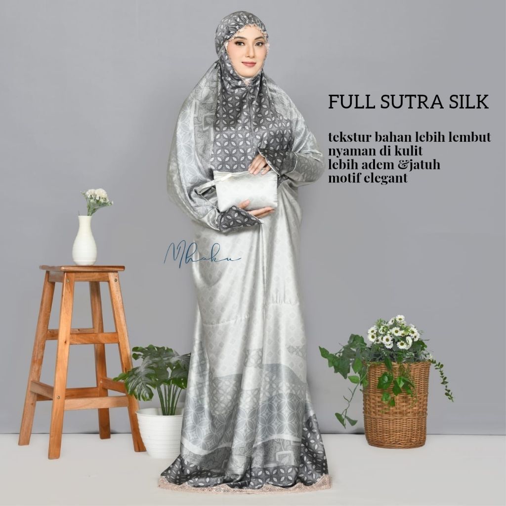 Mukena terusan sutra silk premium motif terbaru