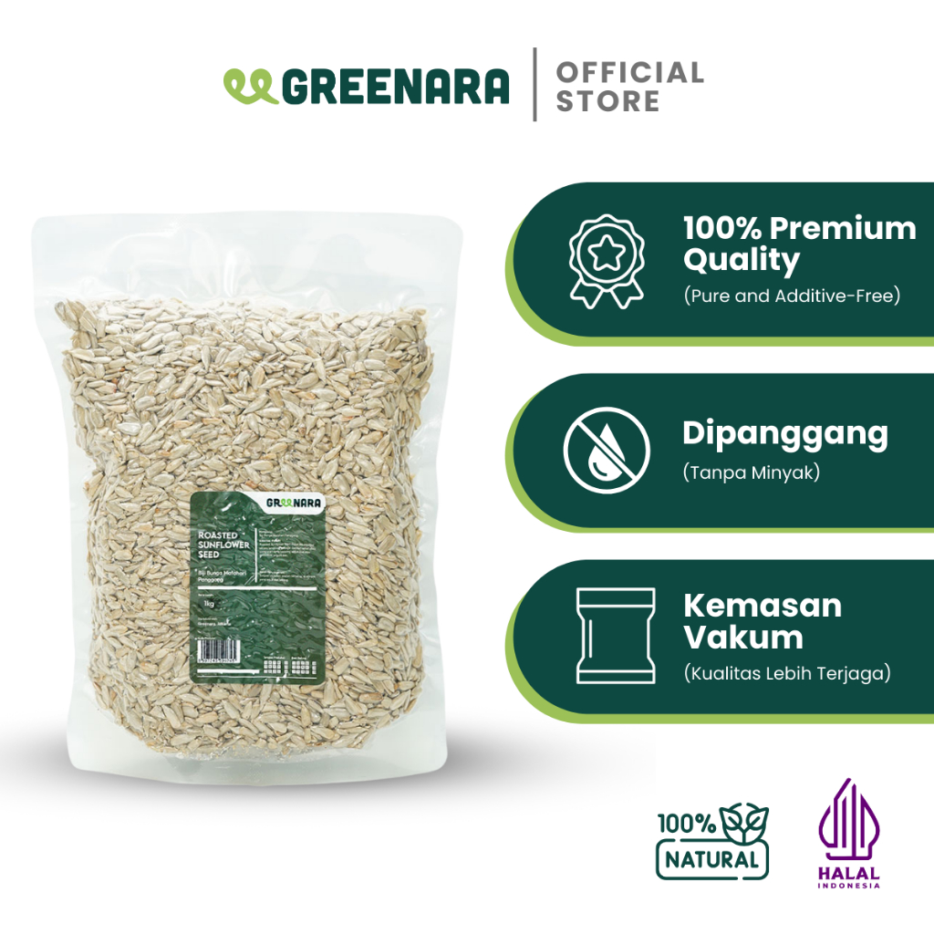 

Greenara Natural Lightly Salted Roasted Sunflower Seed 1Kg / Kuaci Kupas Panggang Asin