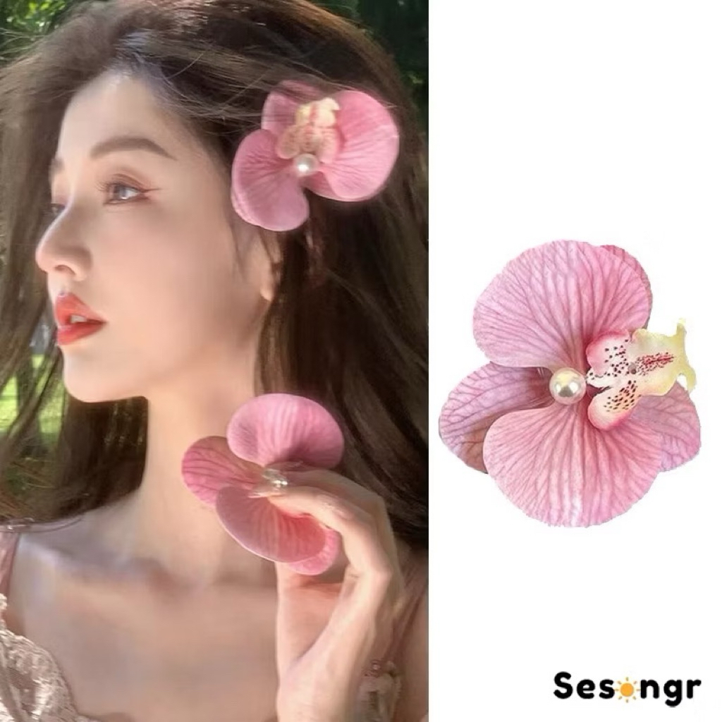 Jepit Rambut Fashion Wanita Kepala Bunga Anggrek Cantik Flowers Hair Clip Latex