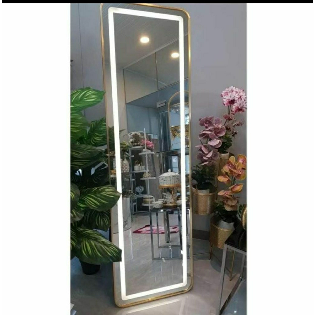 Standing Mirror Segi LED - Ukuran 170×50cm - COD Medan