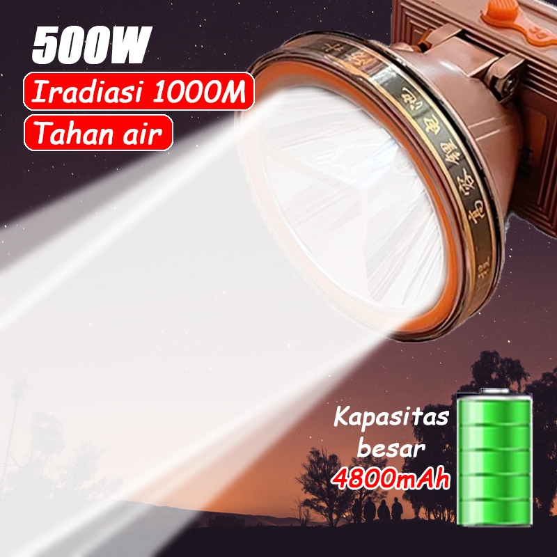 Senter kepala super terang 500 watt original - Daya tahan baterai yang lama Tahan air Dengan pengisi
