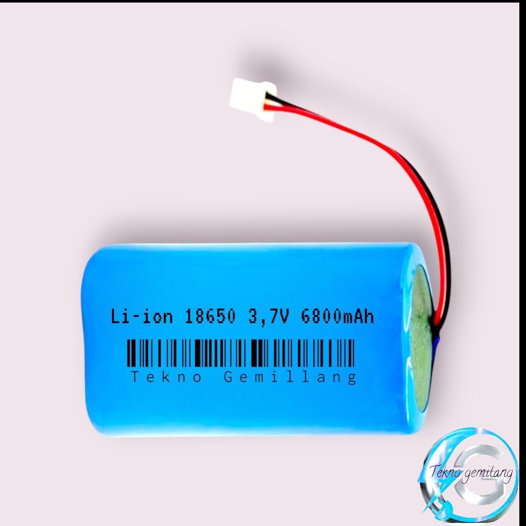 Baterai battery batre lithium 2x18650 3,7V- 6800mAh Bisa Untuk DVD Portable, Speaker BT Soket Putih