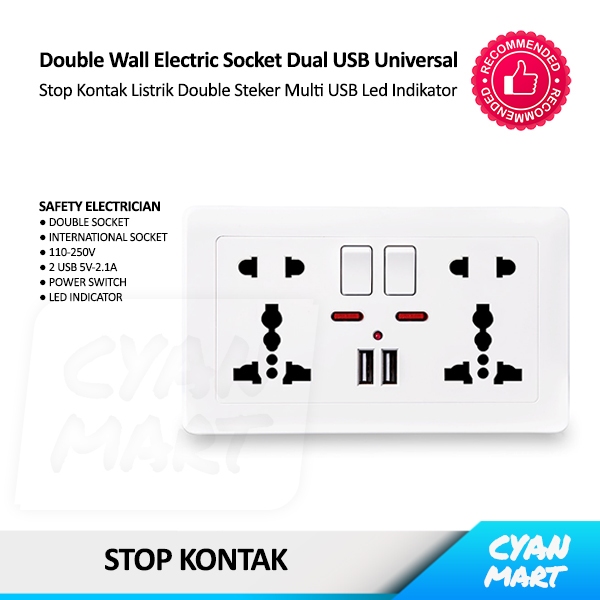 Stop Kontak USB Double Steker Colokan Listrik Dinding Saklar Dual USB
